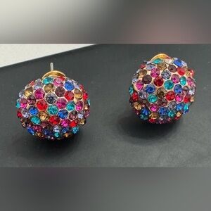 Multi color bejeweled button earrings